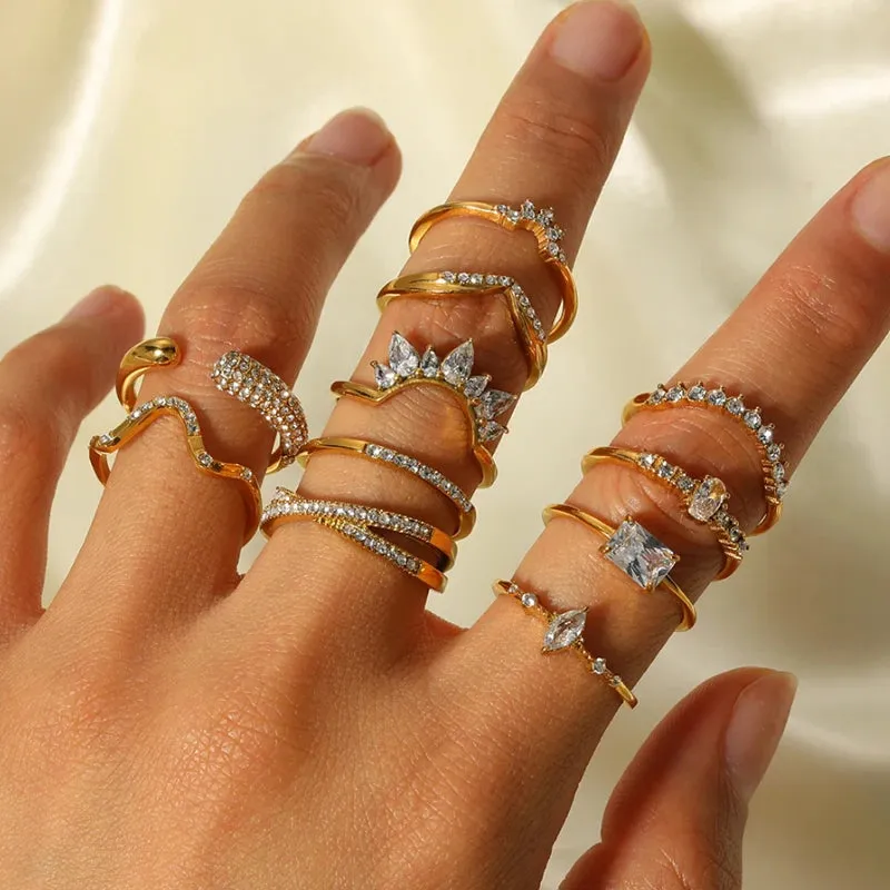 Vintage Hollow Zircon Rings Snake Shape Steel Rings