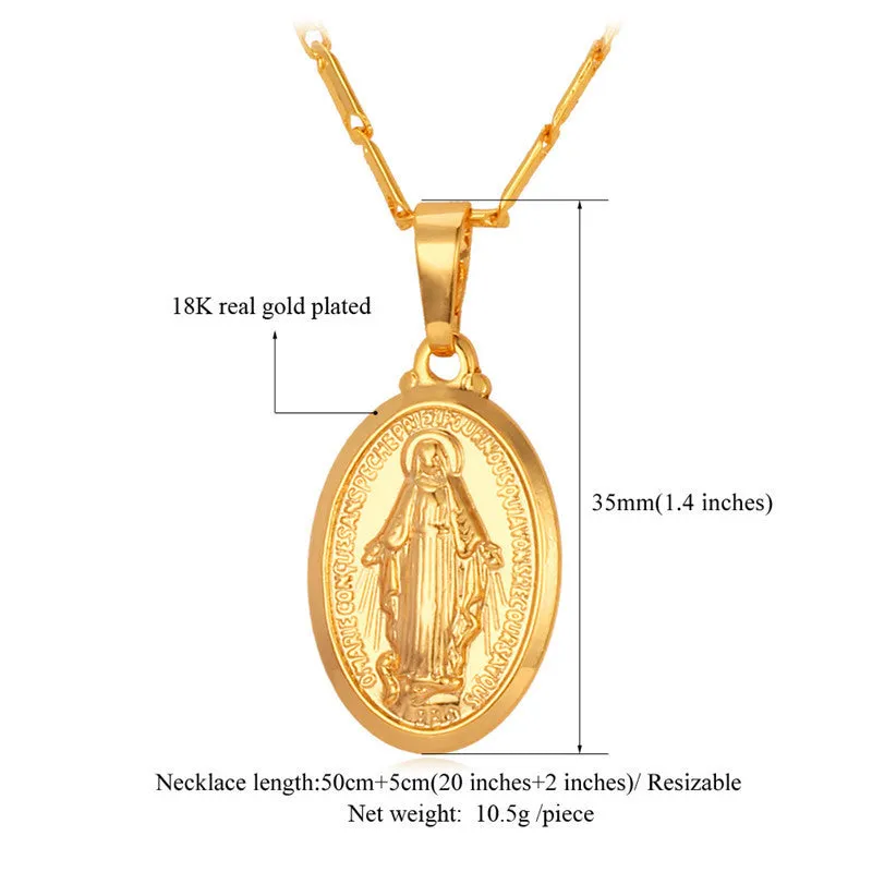 Virgin Mary Necklace New Trendy Yellow Gold Plated Women/Men Jewelry Wholesale Colar Cross Pendant Necklaces