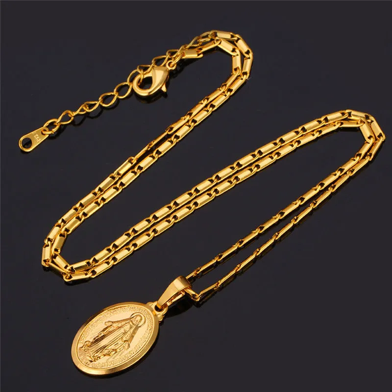 Virgin Mary Necklace New Trendy Yellow Gold Plated Women/Men Jewelry Wholesale Colar Cross Pendant Necklaces