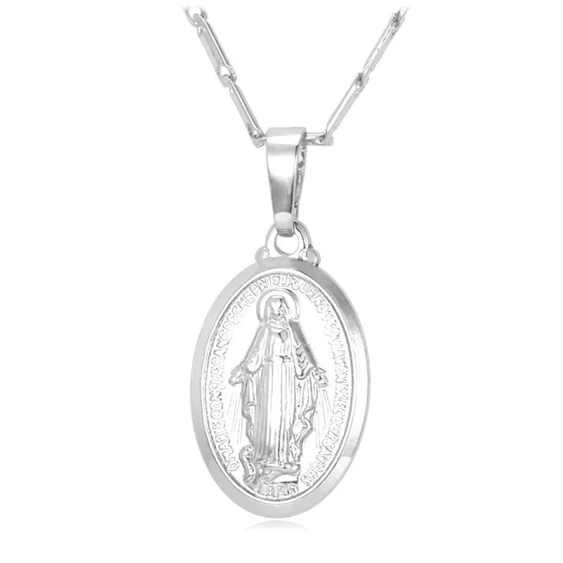 Virgin Mary Necklace New Trendy Yellow Gold Plated Women/Men Jewelry Wholesale Colar Cross Pendant Necklaces