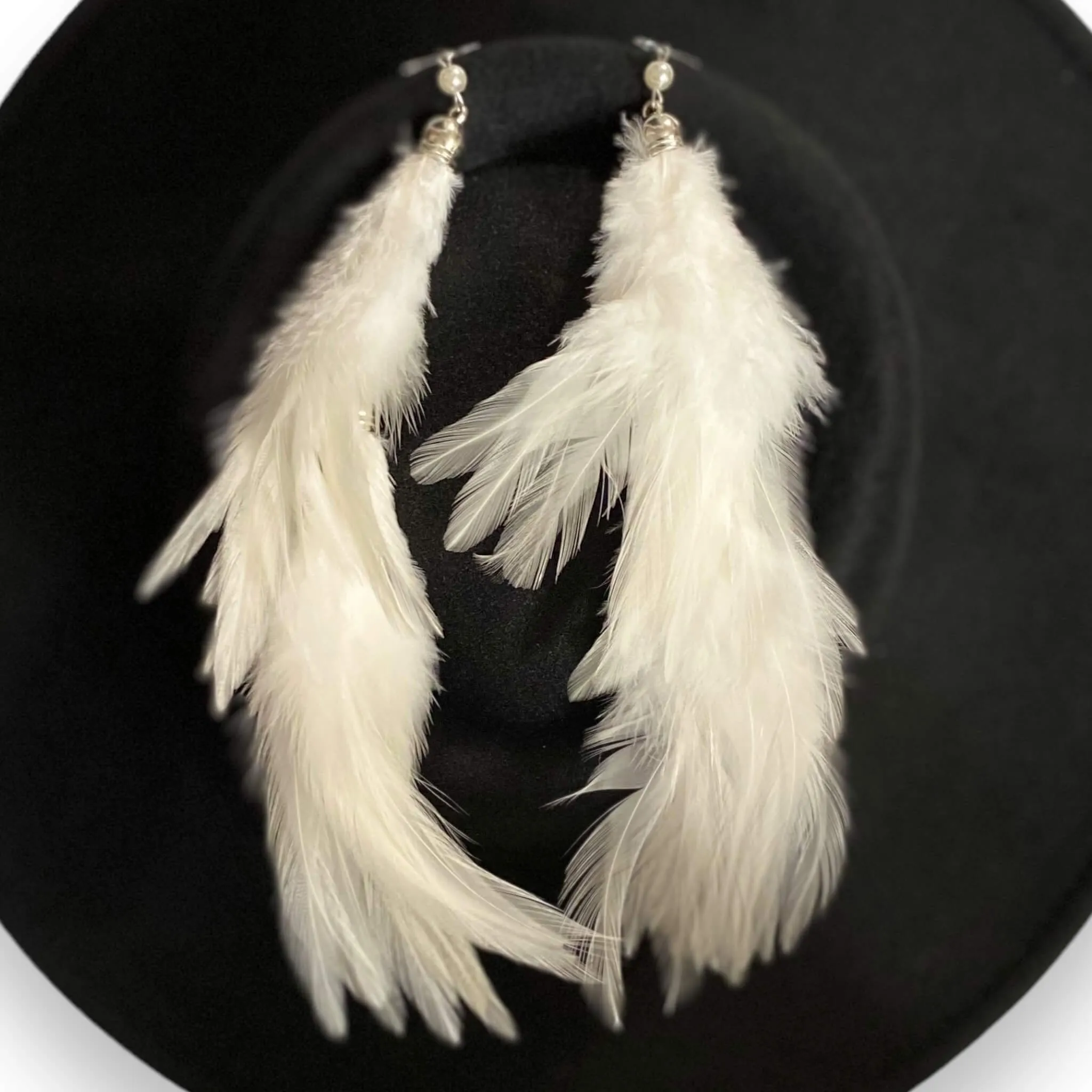 White Feather Long Tassel Earrings