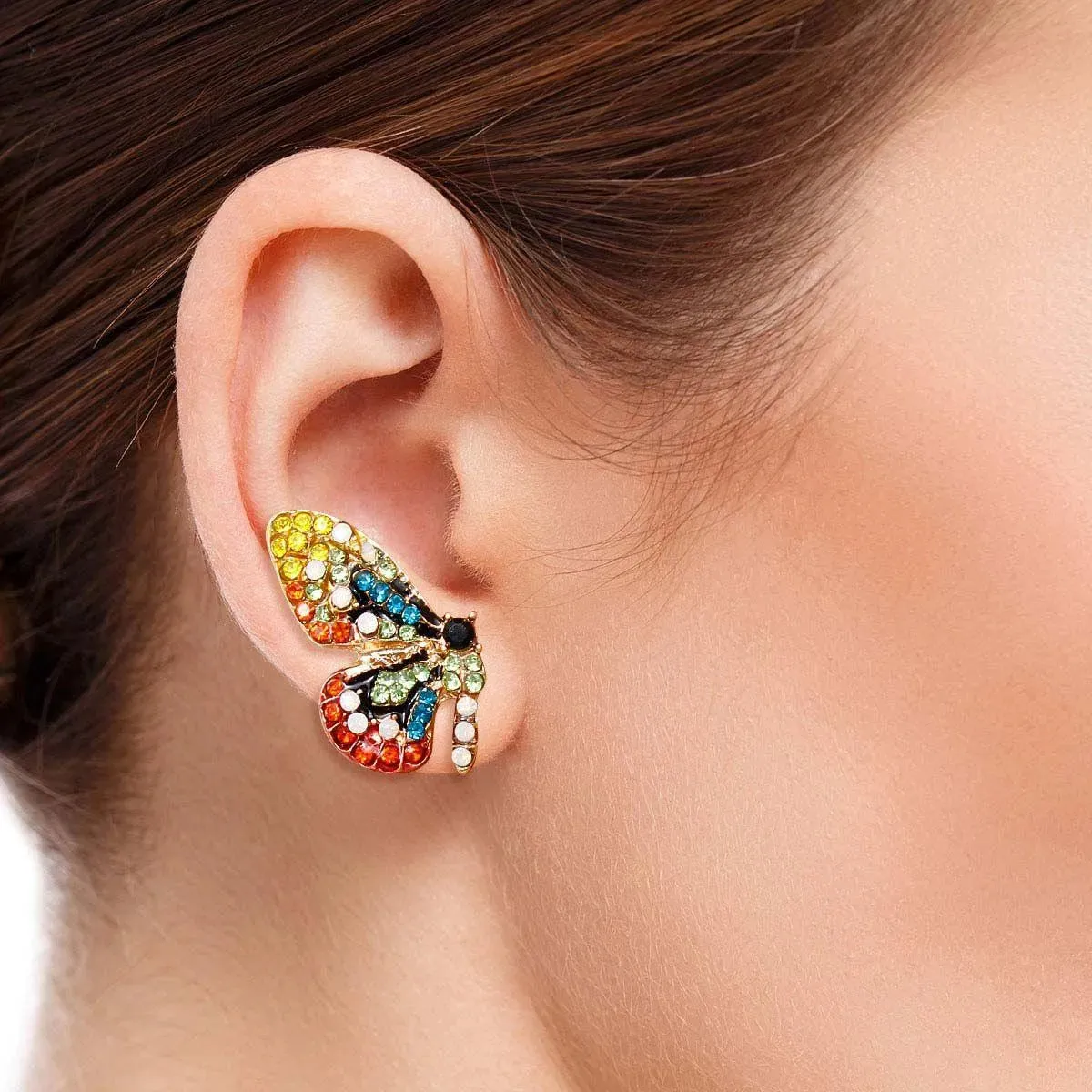 Wing Stud Earrings Fly Colorful Butterfly