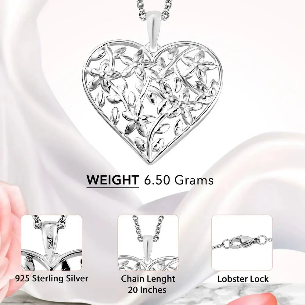 Women 925 Sterling Silver Heart Pendant with Stainless Steel Charm Necklace Jewelry 20" Birthday Mothers Day Gifts for Mom