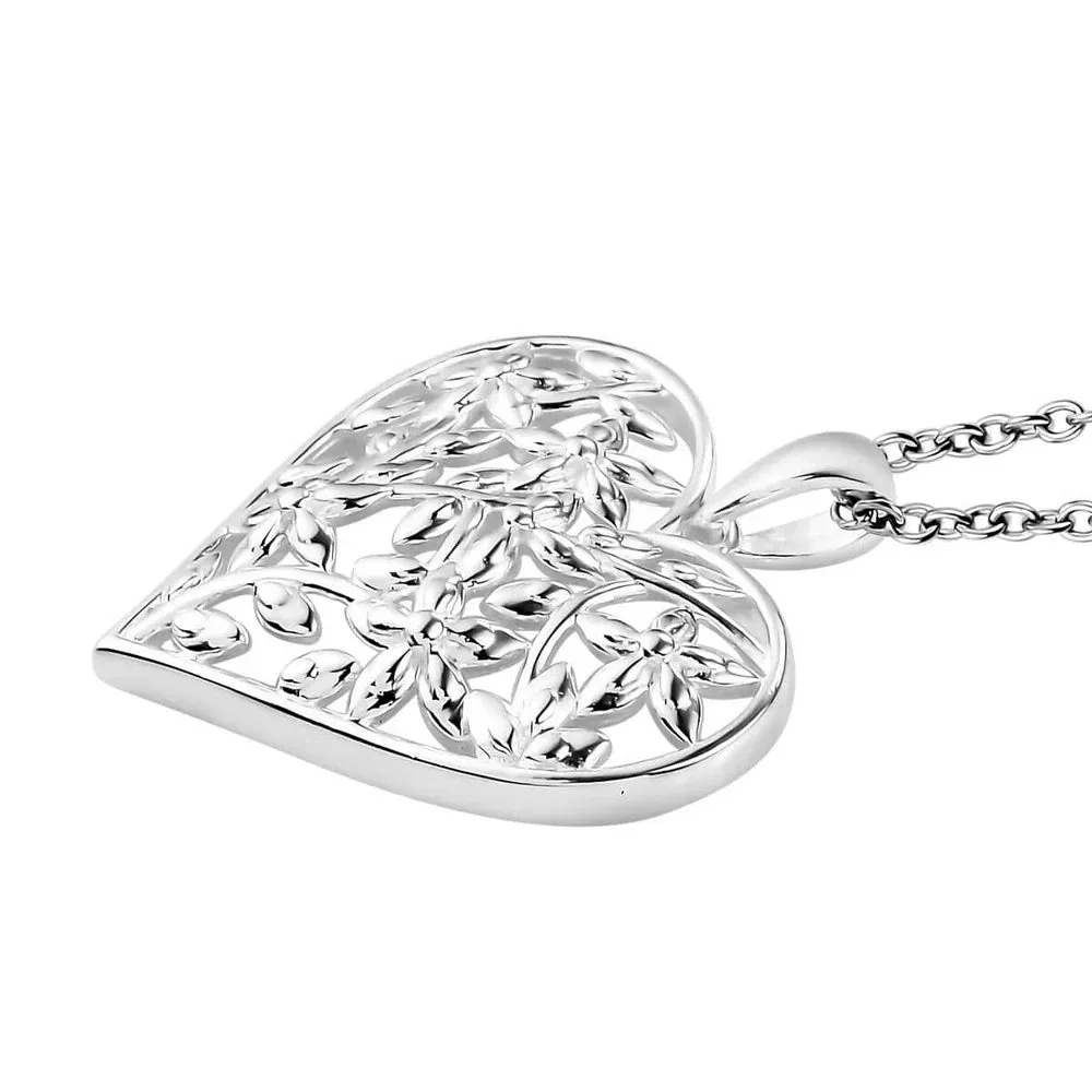 Women 925 Sterling Silver Heart Pendant with Stainless Steel Charm Necklace Jewelry 20" Birthday Mothers Day Gifts for Mom