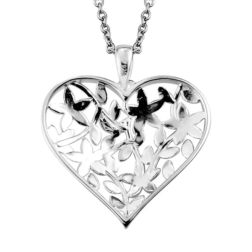 Women 925 Sterling Silver Heart Pendant with Stainless Steel Charm Necklace Jewelry 20" Birthday Mothers Day Gifts for Mom