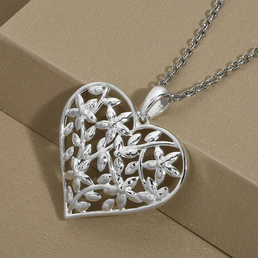 Women 925 Sterling Silver Heart Pendant with Stainless Steel Charm Necklace Jewelry 20" Birthday Mothers Day Gifts for Mom