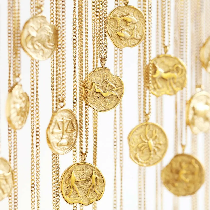 Zodiac Gold Capricorn Coin Pendant Necklace